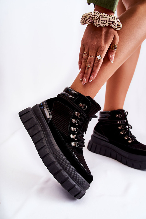 Modne Damskie Botki Na Platformie Czarne Magnific