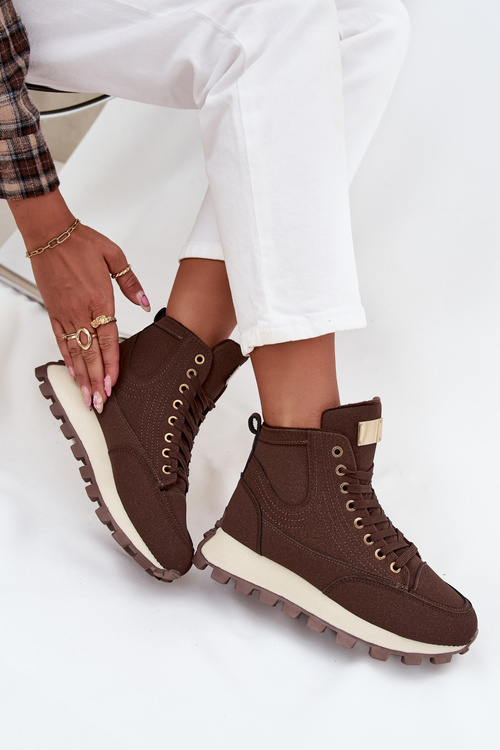 Ocieplane Trapery Damskie Na Platformie Brązowe Marivira