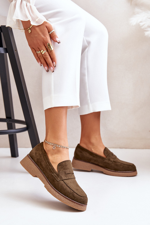 Klasyczne Mokasyny Damskie Z Eko Zamszu Ciemnozielone Belania