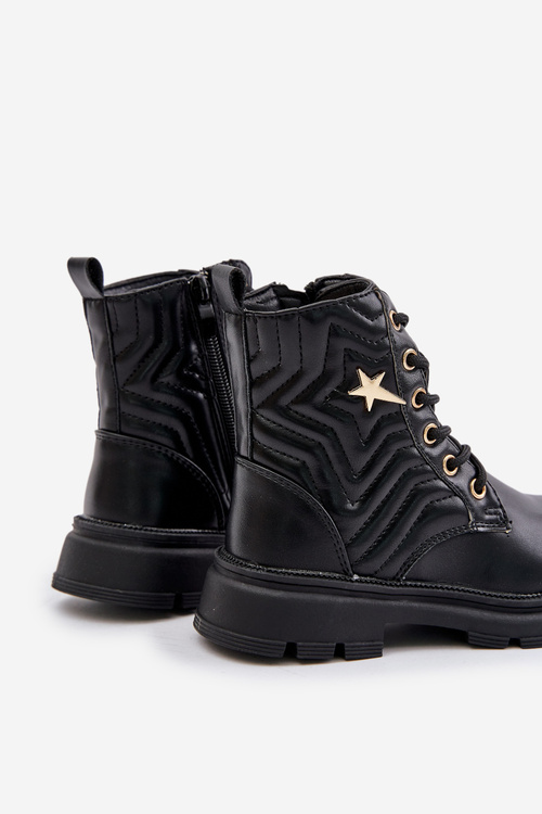 Ocieplane Botki Dziecięce Na Zamek Z Eko Skóry Czarne Liotira