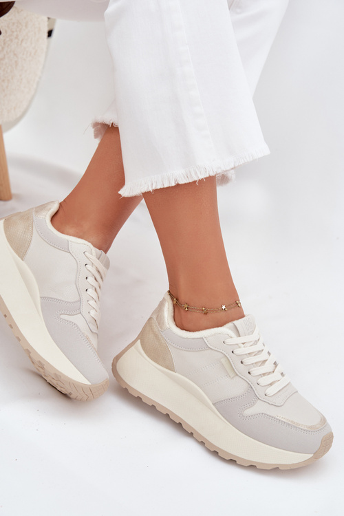 Ocieplane Sneakersy Damskie Na Platformie Big Star SS274008 HI-POLY SYSTEM Jasnobeżowe