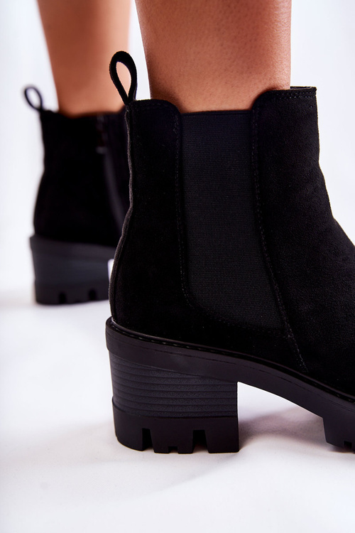 Ocieplane Damskie Botki Na Suwak Czarne Lenaris