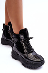Ocieplane Botki Na Masywnej Platformie Czarne Lanleh