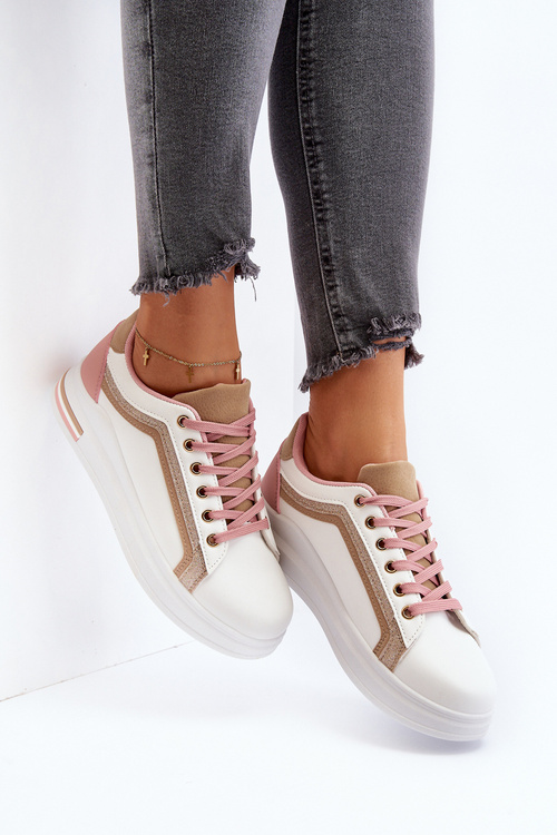 Sneakesy Damskie Z Brokatem Beżowe Elnami