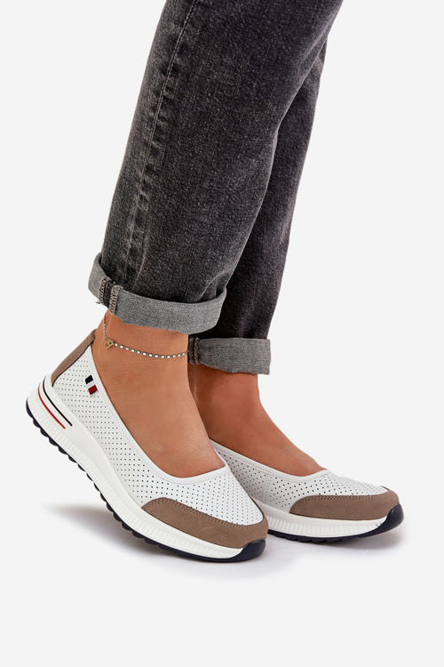 Skórzane Baleriny Na Koturnie Białe Nelviera