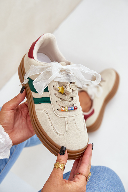 Sneakersy Damskie Z Przypinkami Beżowe Jariana