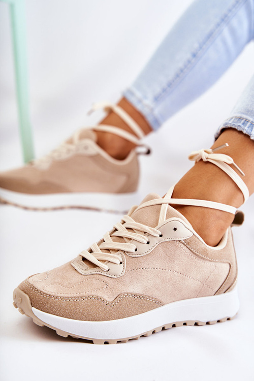 Damskie Zamszowe Buty Sportowe Beżowe Nayla