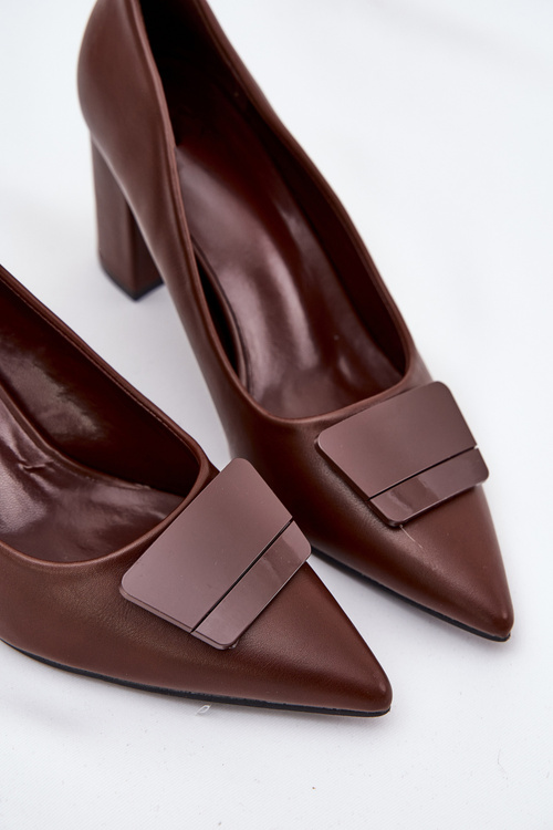 Czółenka Na Słupku Z Ozdobą Brązowe Celira