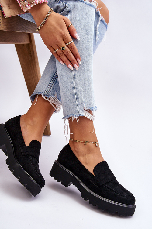 Klasyczne Zamszowe Półbuty Mokasyny Czarne Corrin