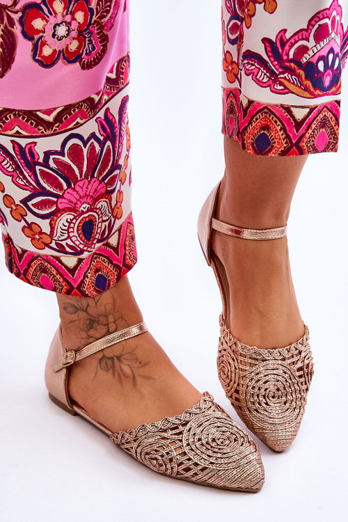 Eleganckie Sandały Damskie Płaskie Różowe Złoto Sheia