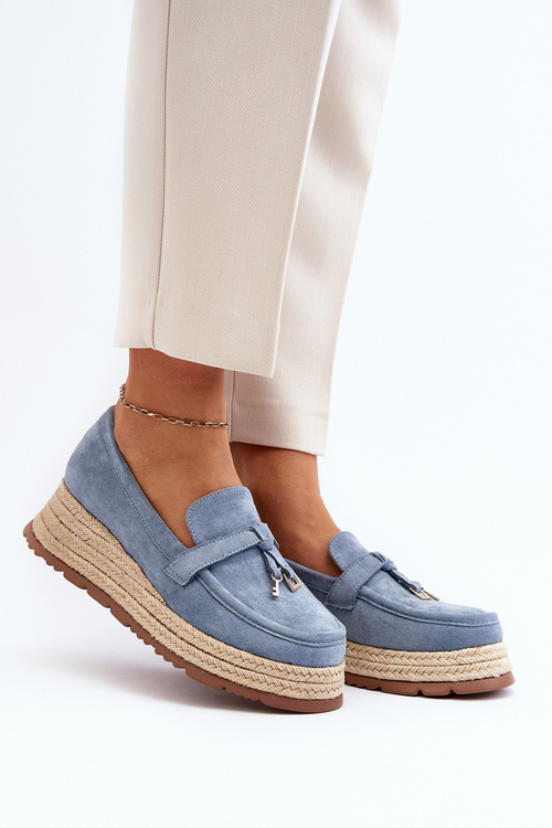 Damskie Mokasyny Na Plecionej Podeszwie Niebieskie Torresia