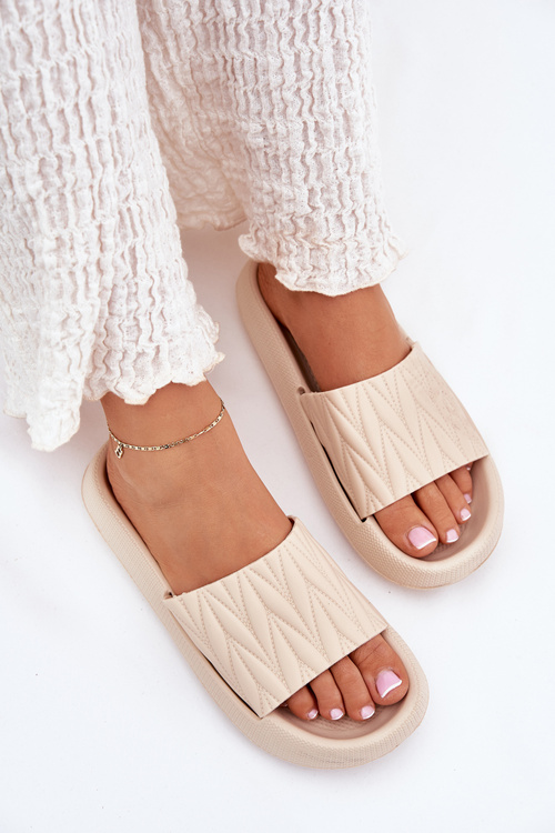 Klapki Damskie Piankowe Na Platformie Beżowe Vanesha