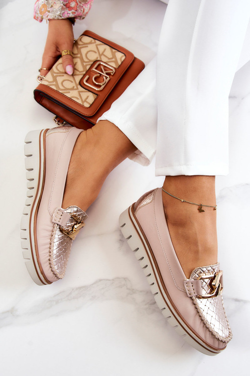 Damskie Skórzane Mokasyny Na Platformie Beżowe Venesia