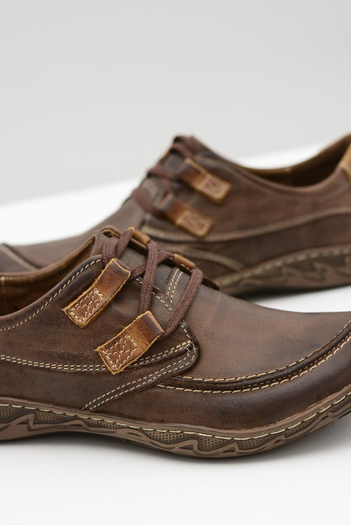 Skórzane Męskie Brązowe Półbuty Elton