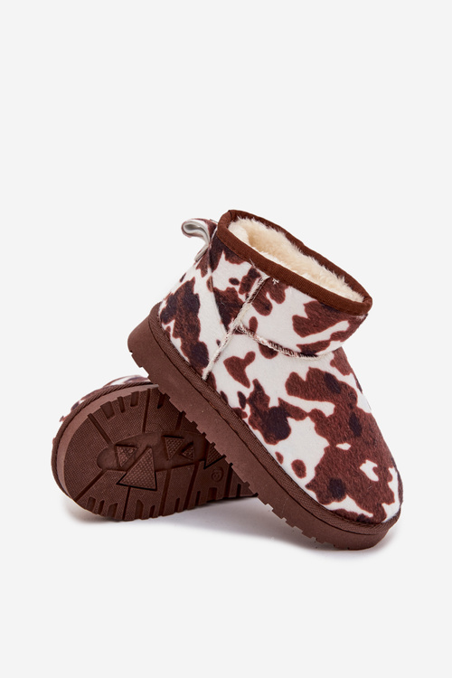 Śniegowce Dziecięce Młodzieżowe Ocieplane Futerkiem W Łaty Biało-Brązowe Mireya