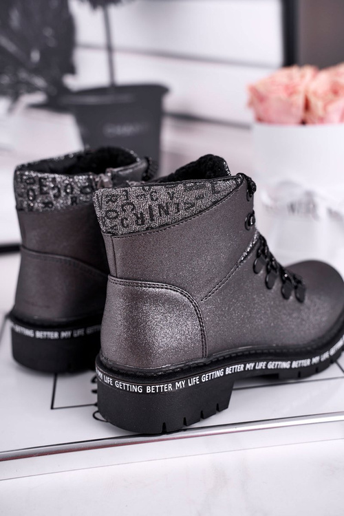 Dziecięce młodzieżowe botki z kożuszkiem szare Snowflake