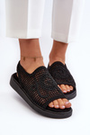 Ażurowe Sandały  Damskie Na Platformie Czarne Mennita