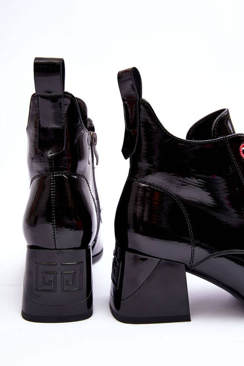 Niskie Lakierowane Botki Sznurowane S.Barski MR870-66 Czarne