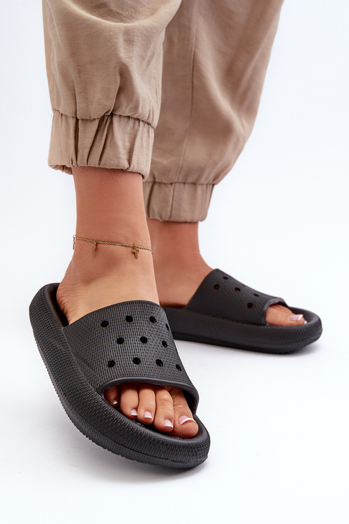 Damskie Piankowe Klapki Na Grubej Podeszwie Czarne Beula