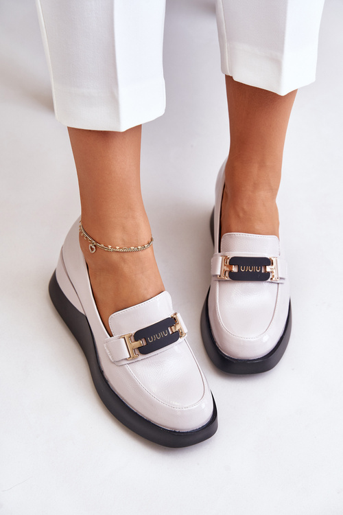 Lakierowane Mokasyny Na Koturnie Vinceza 58337 Szare