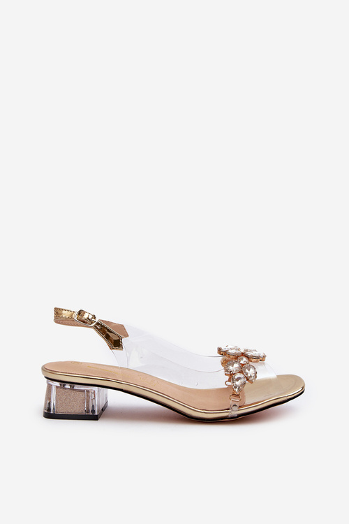 Transparentne Sandały Na Klocku Złote S.Barski MR38-W1