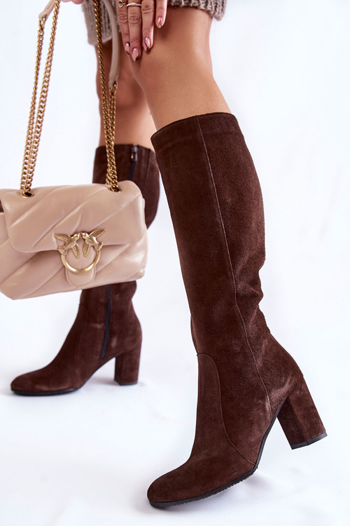 Kozaki Damskie Zamszowe Laura Messi 1415 Brązowe