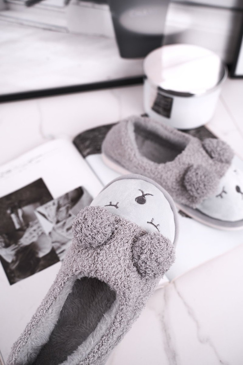 Papcie Damskie Futrzane Misiu Szare Sweetie