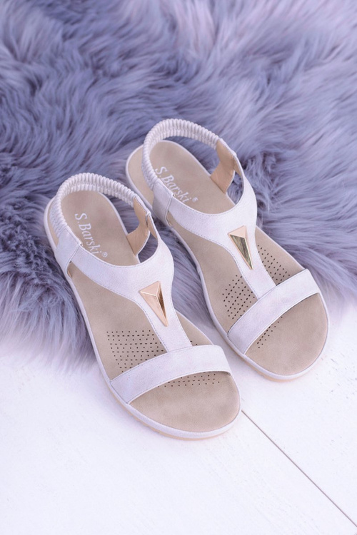 Damskie Szare Sandały z Elastyczną Gumką Riben