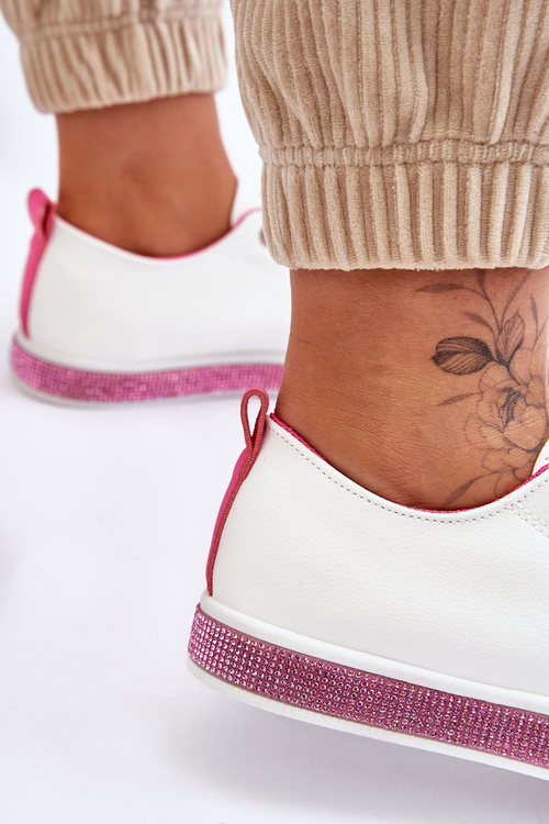 Niskie Trampki Damskie Z Dżetami Biało-Różowe Demira