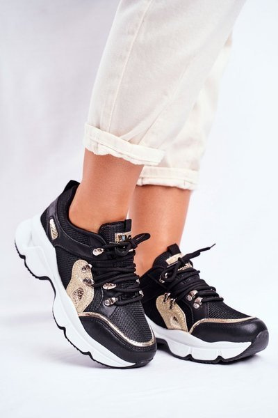 Sportowe Damskie Buty Czarno Złote Beijing