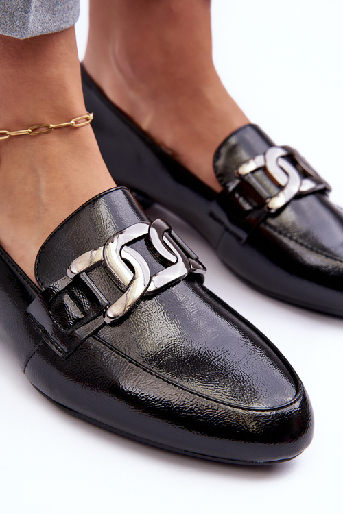 Mokasyny Damskie Lakierowane Z Ozdobą Czarne Camilena