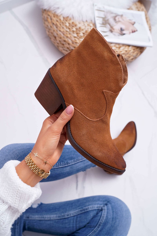 Damskie Botki Kowbojki Zamszowe Camel Barski 1638