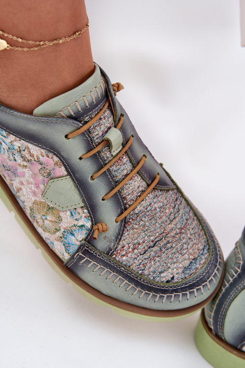 Skórzane Półbuty Damskie Wzorzyste Maciejka 06784-09 Zielone
