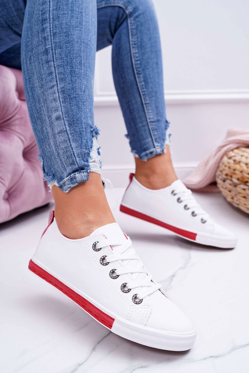 Trampki Damskie Białe Czerwony Pasek Nigrid2