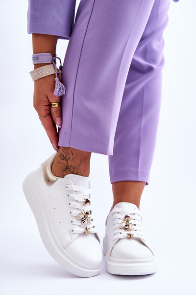 Damskie Buty Sportowe Na Masywnej Platformie Biało-Złote Chante