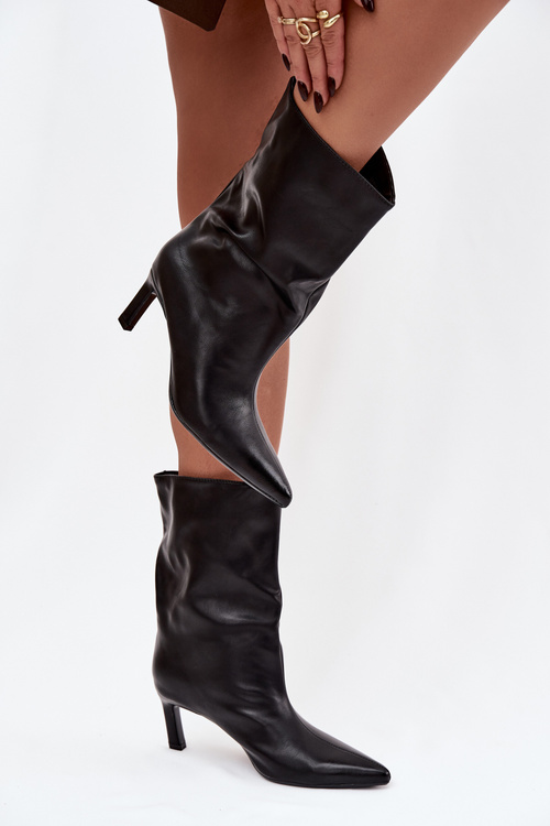 Wsuwane Botki Damskie Na Szpilce Z Eko Skóry Czarne Norell