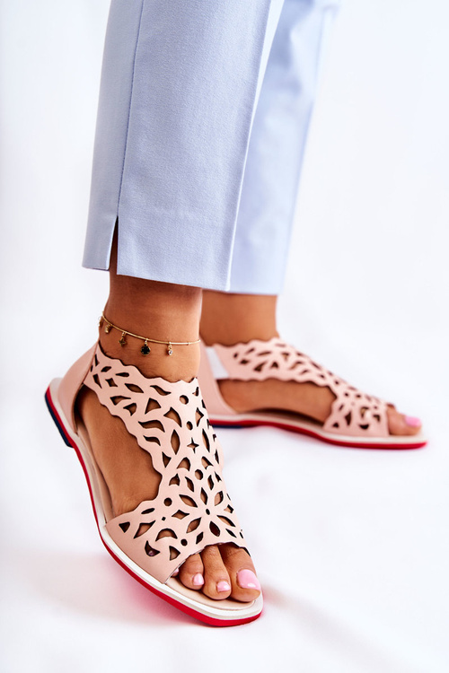 Skórzane Lekkie Ażurowe Sandały Różowe Alima