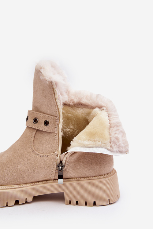 Botki Damskie Z Futerkiem Na Suwak Beżowe Morcos