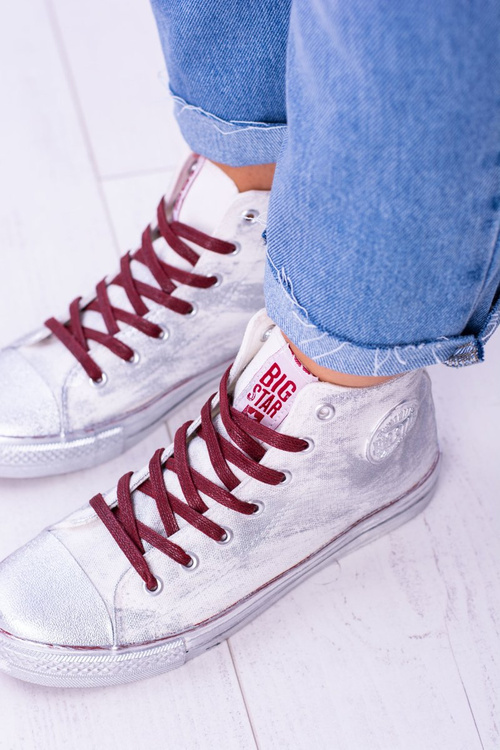 Big Star Wysokie Białe Posrebrzane Tenisówki Trampki BB274016