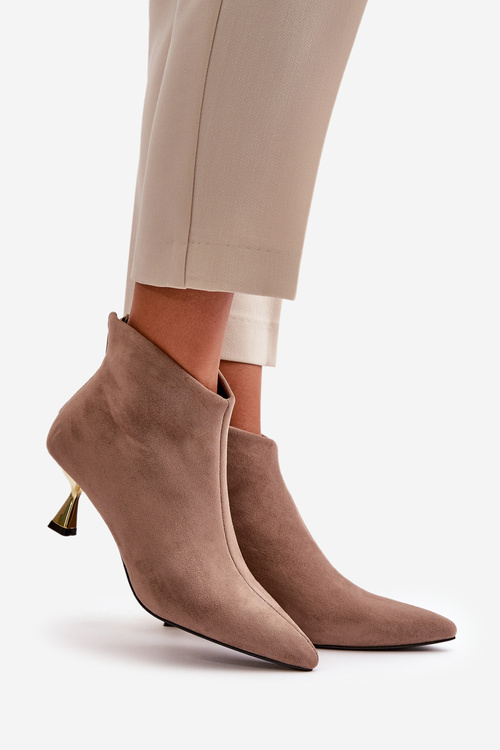 Botki Damskie Na Szpilce Eko Zamszowe Ciemnobeżowe Terlena