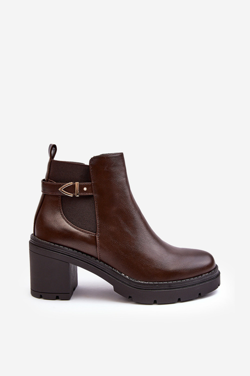 Skórzane Damskie Botki Na Masywnym Słupku Brązowe Belinda