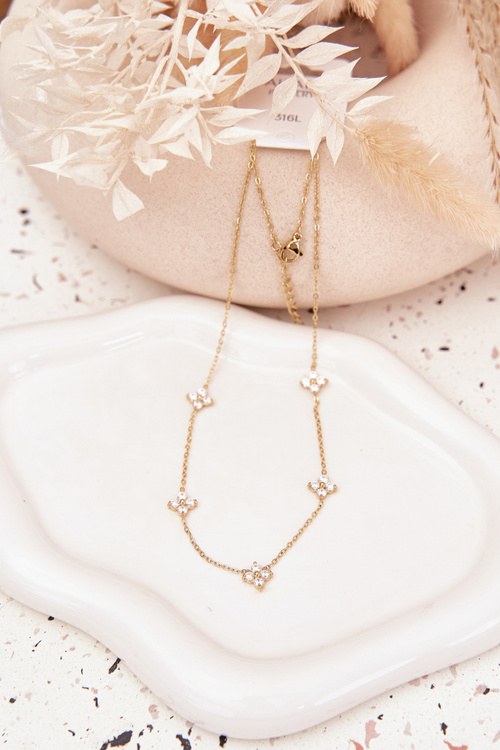 Naszyjnik Damski Z Kwiatuszkami Stal Chirurgiczna Złoty