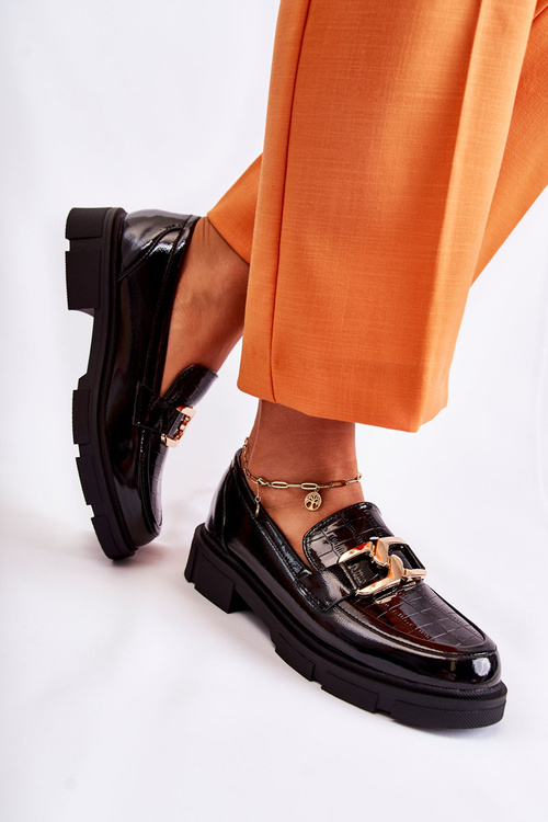 Modne Skórzane Półbuty Loafery Czarne Loveliness