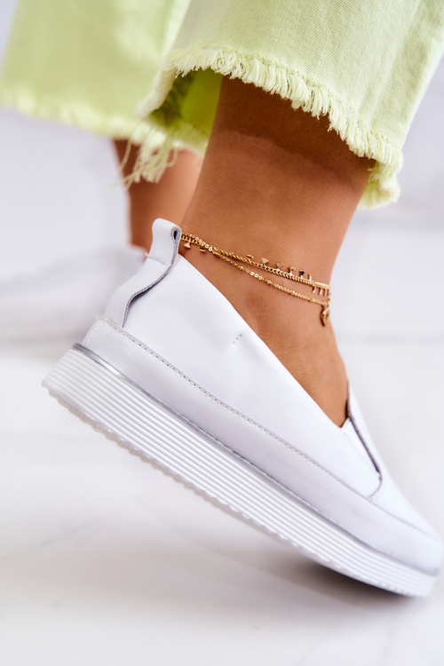 Damskie Skórzane Tenisówki Slip-On S.Barski Białe