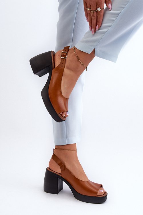 Zazoo 40376 Skórzane Sandały Na Masywnym Obcasie Brązowe