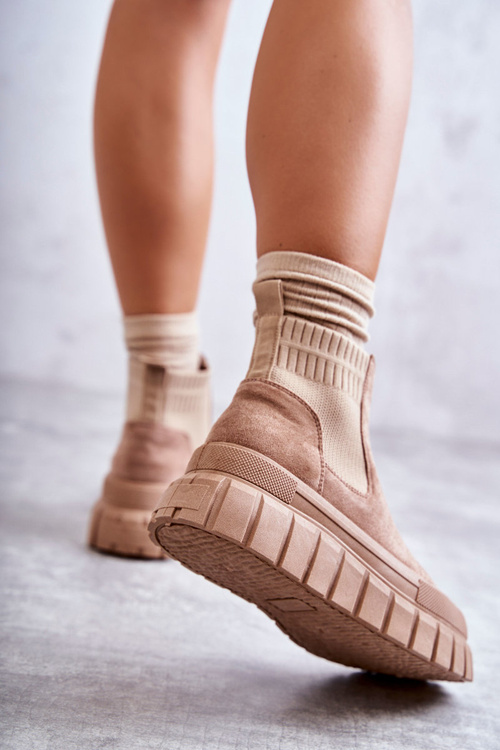 Modne Wsuwane Botki Na Platformie Ciemnobeżowe Jenna