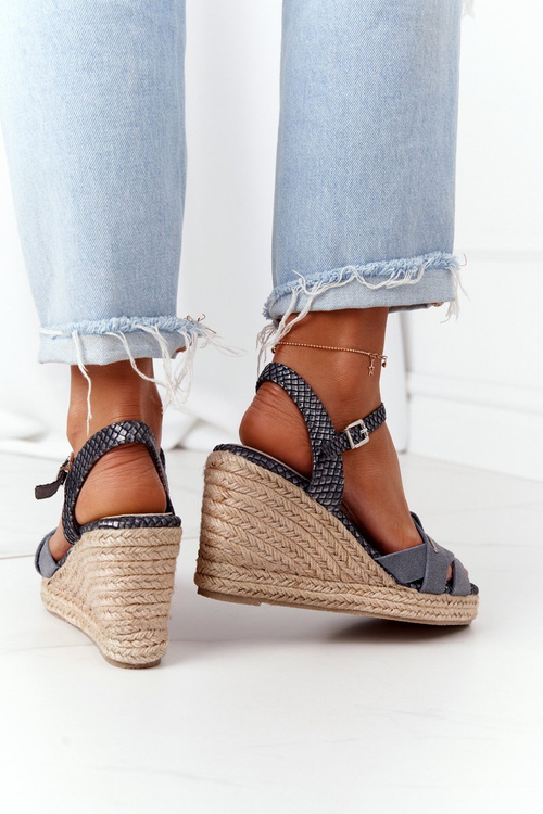 Skórzane Sandały Na Koturnie Big Star HH274378 Srebrne