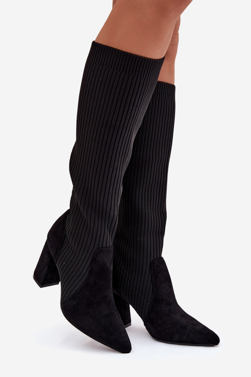 Kozaki Damskie Na Słupku Czarne Yserine