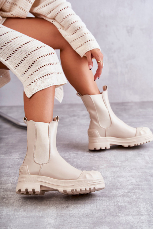 Klasyczne Wysokie Workery Botki Beżowe Bassti