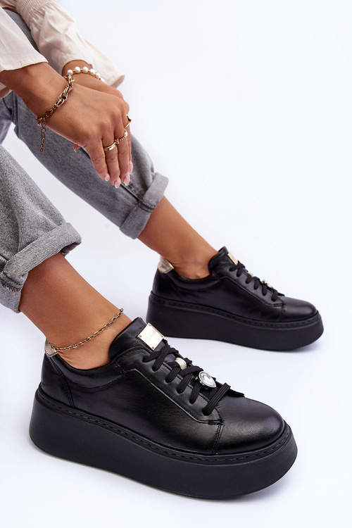 Skórzane Buty Sportowe Na Platformie Maciejka 06191-01 Czarne